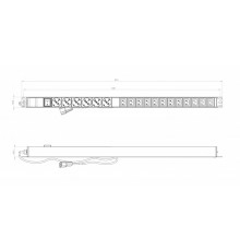 SHE-6SH-12IEC-S-2.5AIEC Блок розеток, вертикальный, 6 розеток Schuko, 12 розеток IEC320 C13, выключатель с подсветкой, кабель питания 2.5м (3х1.5 мм2)