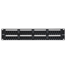 Коммутационная панель NETLAN 19", 2U, 48 портов, Кат.5e (Класс D), 100МГц, RJ45/8P8C, 110/KRONE, T568A/B, неэкранированная, черная