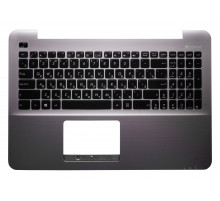 Клавиатура для ноутбука Asus X555, X555L, X555LD, X555LN черная, верхняя панель в сборе (серебряная)