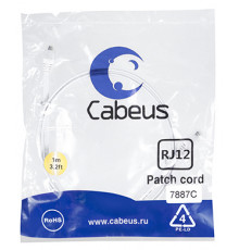 Cabeus PC-TEL-RJ12-1m Патч-корд телефонный 2х6р4с, белый, PVC, 1 м