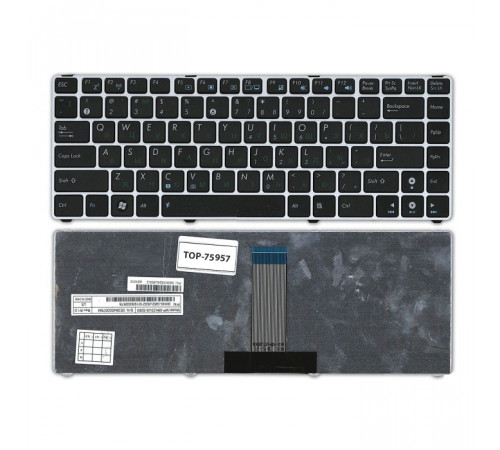 Клавиатура для ноутбука Asus U20, UL20, Eee PC 1201, 1215, 1215B Series. Плоский Enter. Черная, с серебристой рамкой. PN: 9J.N2K82.90R.