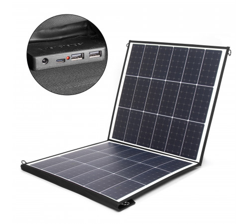 Солнечная батарея TOP-SOLAR-100 100W 18V DC, Type-C PD 60W, 2 USB, влагозащищенная, складная на 2 секции