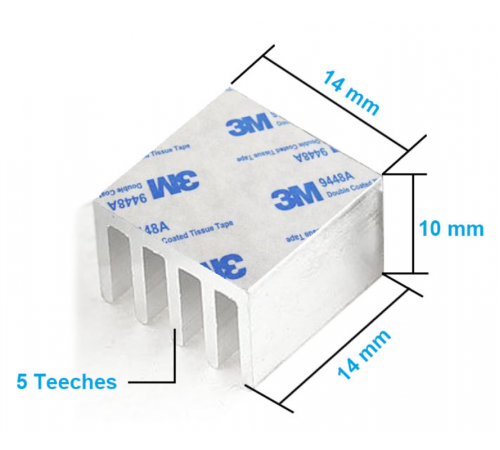 Аллюминиевый радиатор 14х14х10мм с термоскотчем 3M 9448A