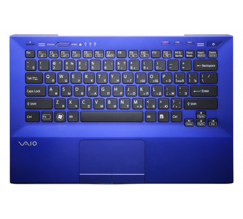 Клавиатура для ноутбука Sony Vaio VPC-SB, VPC-SD черная, верхняя панель в сборе (синяя)