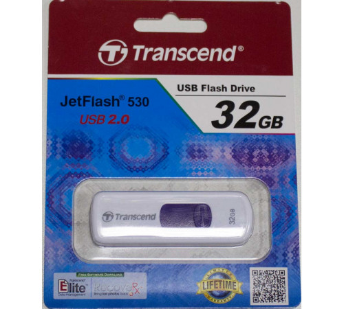 USB флеш-диск 32Гб TRANSCEND Jetflash 530, TS32GJF530, фиолетовый и белый выдвижной механизм