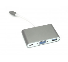 Адаптер Type-C на VGA, USB 3.0 + Type-С для MacBook серый