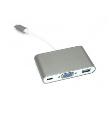 Адаптер Type-C на VGA, USB 3.0 + Type-С для MacBook серый