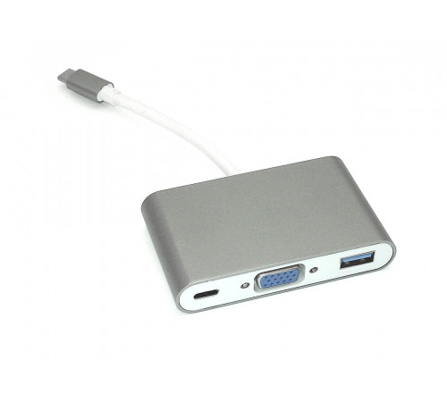 Адаптер Type-C на VGA, USB 3.0 + Type-С для MacBook серый