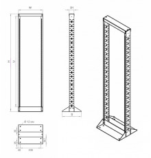 ORL1-32-RAL9005 Открытая стойка 19-дюймовая (19';), 32U, однорамная, цвет черный (RAL 9005) Hyperline