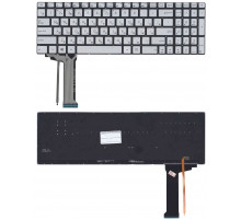 Клавиатура для ноутбука Asus N551, N751, G551, G771 серебряная, без рамки, с подсветкой