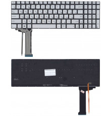 Клавиатура для ноутбука Asus N551, N751, G551, G771 серебряная, без рамки, с подсветкой