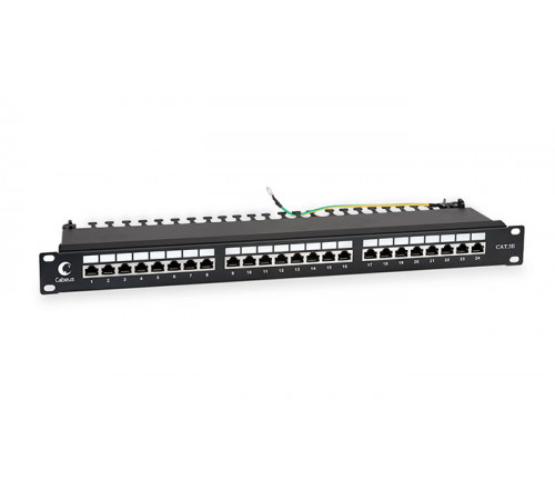 Cabeus PL-24-Cat.5e-SH-Dual IDC Патч-панель 19"(1U), 24 порта RJ-45 полностью экранированная, категория 5e, Dual IDC