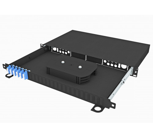 Кросс оптический стоечный выдвижной 19", 24 LC/UPC адаптера, одномодовый, 1U, черный, укомплектованный, TopLAN