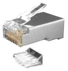 PLUG-8P8C-UV-C6-SH-100 Разъем RJ-45(8P8C) под витую пару, категория 6 (50 µ';/ 50 микродюймов), экранированный, универсальный (для одножильного и мног