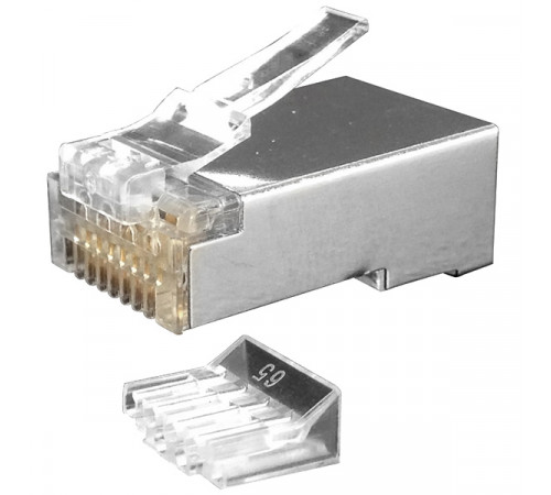 PLUG-8P8C-UV-C6-SH-100 Разъем RJ-45(8P8C) под витую пару, категория 6 (50 µ';/ 50 микродюймов), экранированный, универсальный (для одножильного и мног