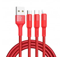 Кабель USB HOCO X26 Xpress 3 в 1 для Lightning, Micro USB, Type-C, 2.0A, 1 м, красный