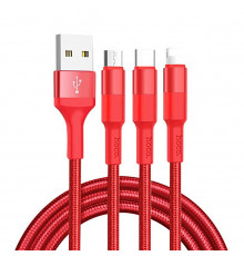 Кабель USB HOCO X26 Xpress 3 в 1 для Lightning, Micro USB, Type-C, 2.0A, 1 м, красный