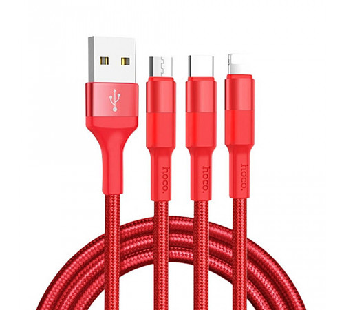 Кабель USB HOCO X26 Xpress 3 в 1 для Lightning, Micro USB, Type-C, 2.0A, 1 м, красный