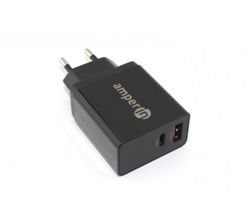 Блок питания (сетевой адаптер) Amperin USB-A, USB-C (YDS-TC045-011PK) 45W, black Блок питания (сетевой адаптер) Amperin USB-A, USB-C (YDS-TC045-011PK) 45W, black
