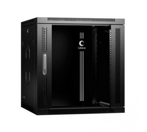 Cabeus SH-05F-12U60/60-BK Шкаф телекоммуникационный настенный 19" 12U 600x600x635mm (ШхГхВ) дверь стекло, цвет черный (RAL 9004)