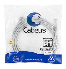 Cabeus PC-UTP-RJ45-Cat.5e-5m Патч-корд U/UTP, категория 5е, 2xRJ45/8p8c, неэкранированный, серый, PVC, 5м