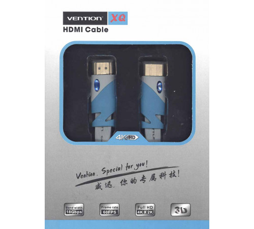 Кабель Vention HDMI-HDMI 1.5m серый плоский