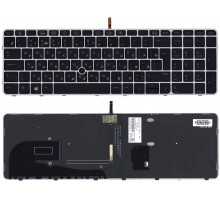 Клавиатура для ноутбука HP Elitebook 850 G3 850 G4 черная с серой рамкой и подсветкой