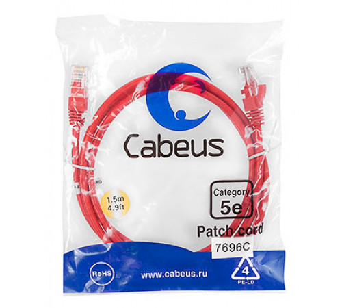 Cabeus PC-UTP-RJ45-Cat.5e-1.5m-RD Патч-корд U/UTP, категория 5е, 2xRJ45/8p8c, неэкранированный, красный, PVC, 1.5м