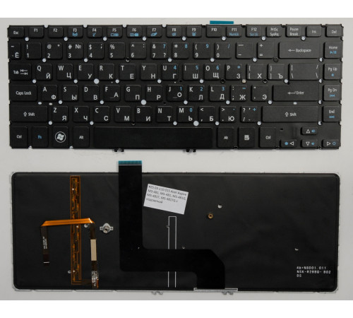 Клавиатура для ноутбука Acer Aspire M3-481, M5-481, M5-481G, M5-481T, M5-481TG черная, с подсветкой