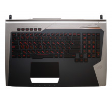 Клавиатура для ноутбука Asus ROG G752, G752VL, G752VS черная, с подсветкой, верхняя панель в сборе (черно-серая)