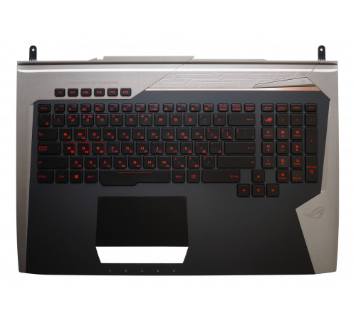 Клавиатура для ноутбука Asus ROG G752, G752VL, G752VS черная, с подсветкой, верхняя панель в сборе (черно-серая)