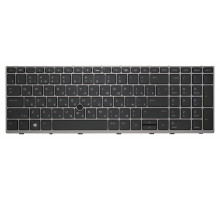 Клавиатура для ноутбука HP EliteBook 850 G5, 755 G3 черная, рамка серебряная, с подсветкой