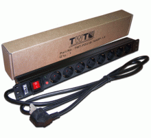 Блок розеток 19" 8 шт. Schuko, 16A 250V, шнур питания 1.8 м TWT-PDU19-16A8P-1.8