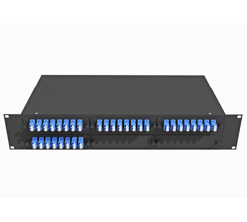 Кросс оптический стоечный 19", 64 LC/UPC адаптеров, одномодовый, 2U, черный, укомплектованный, TopLAN