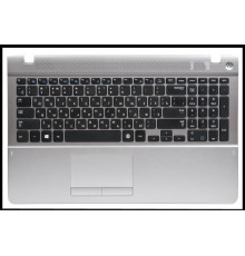 Клавиатура для ноутбука Samsung NP370R5E, NP370R5V, NP450R5E, NP450R5V, NP470R5E, NP510R5E, NP510R5V черная, верхняя панель в сборе (серая)