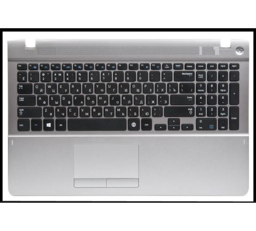 Клавиатура для ноутбука Samsung NP370R5E, NP370R5V, NP450R5E, NP450R5V, NP470R5E, NP510R5E, NP510R5V черная, верхняя панель в сборе (серая)