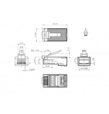 PLEZ-8P8C-U-C5-SH-100 Разъем легкой оконцовки RJ-45 (8P8C) под витую пару, категория 5e (50 µ"/ 50 микродюймов), экранированный, универсальный (для од