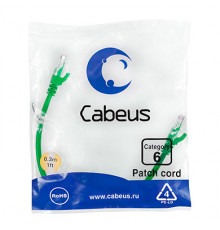 Cabeus PC-UTP-RJ45-Cat.6-0.3m-GN Патч-корд U/UTP, категория 6, 2xRJ45/8p8c, неэкранированный, зеленый, PVC, 0.3м