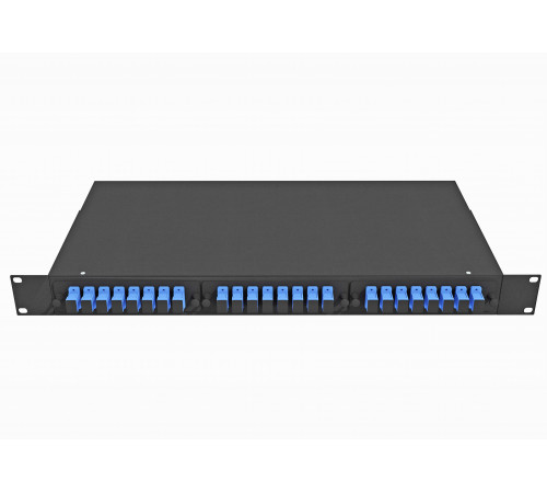 Кросс оптический стоечный 19", 24 SC/UPC адаптера, одномодовый, 1U, черный, укомплектованный, TopLAN