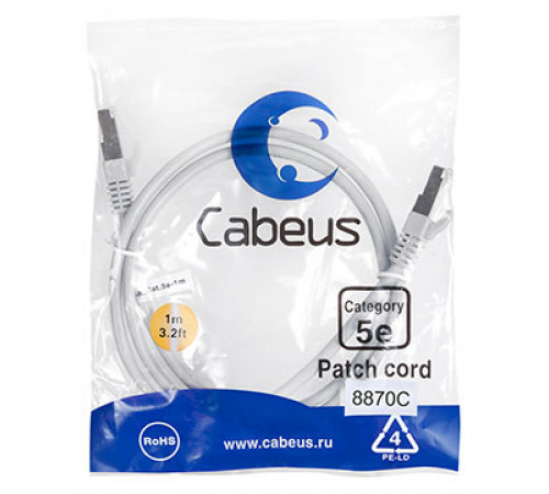 Cabeus PC-FTP-RJ45-Cat.5e-1m-LSZH Патч-корд F/UTP, категория 5е, 2xRJ45/8p8c, экранированный, серый, LSZH, 1м PC-FTP-RJ45-Cat.5e-1m-LSZH