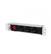 Блок розеток Rem-10 без шнура с выкл., 3 Sсhuko, вход IEC 60320 C14, 10 A, алюм., 10" R-10-3S-V-220-Z