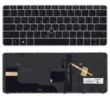 Клавиатура для ноутбука HP EliteBook 820 G3, 820 G4, 725 G3, 725 G4 черная, рамка серебряная, с джойстиком, с подсветкой
