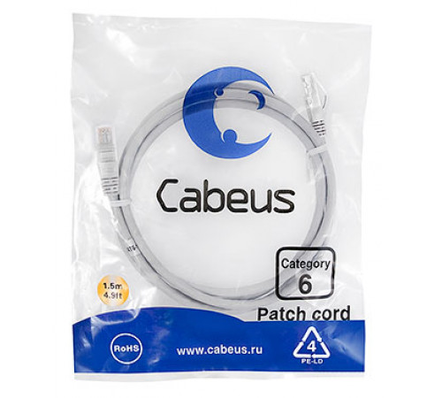 Cabeus PC-UTP-RJ45-Cat.6-1.5m Патч-корд U/UTP, категория 6, 2xRJ45/8p8c, неэкранированный, серый, PVC, 1.5м