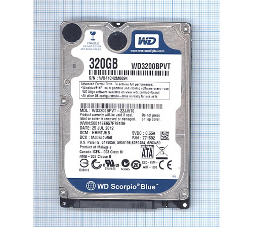 Жесткий диск 2.5 WD Scorpio Blue 320GB, SATA II, WD3200BPVT