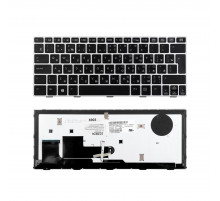 Клавиатура для ноутбука HP Elitebook Revolve 810 G1 Series. Г-образный Enter. Черная, с серебристой рамкой. С подсветкой. PN: SG-57700-2FA.