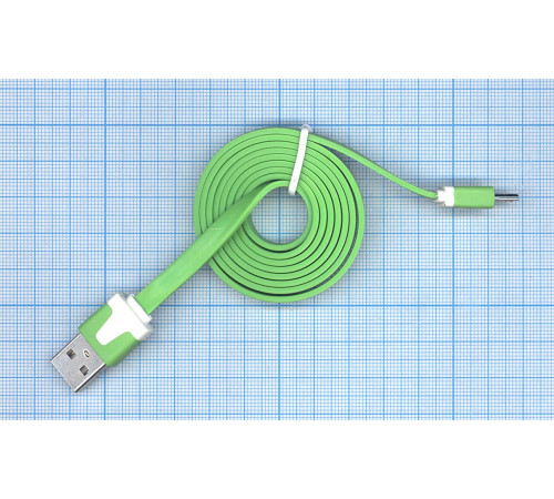 Плоский кабель Color USB-microUSB 1.0m USB-2.0 Green (Зеленый)