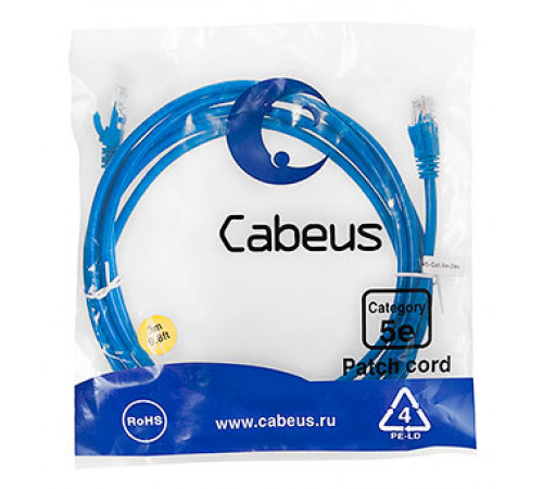 Cabeus PC-UTP-RJ45-Cat.5e-3m-BL Патч-корд U/UTP, категория 5е, 2xRJ45/8p8c, неэкранированный, синий, PVC, 3м