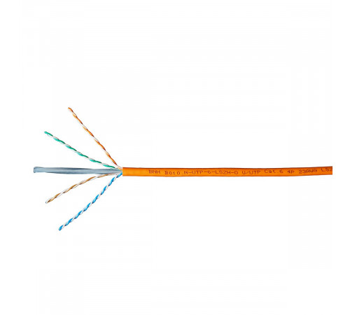 Кабель витая пара BNH, U/UTP, 4 пар., кат. 6, проводник Ø 0,57мм, AWG23, LSZH (нг(A)-HF), 250МГц, 1м (бухта 305м), тип прокладки: внутри зданий, цвет: