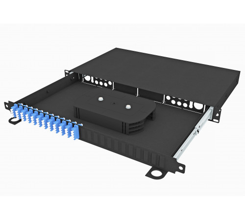 Кросс оптический стоечный выдвижной 19", 48 LC/UPC адаптеров, одномодовый, 1U, черный, укомплектованный, TopLAN