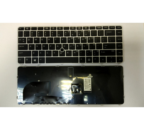 Клавиатура для ноутбука HP EliteBook 745 G3, 745 G4, 840 G3, 840 G4, 848 G3, 848 G4 черная, рамка серебряная, с джойстиком